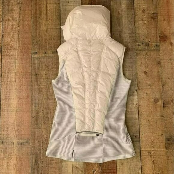 Mondetta womens small down feather puffer vest gray white striped oversized neck - Picture 8 of 13